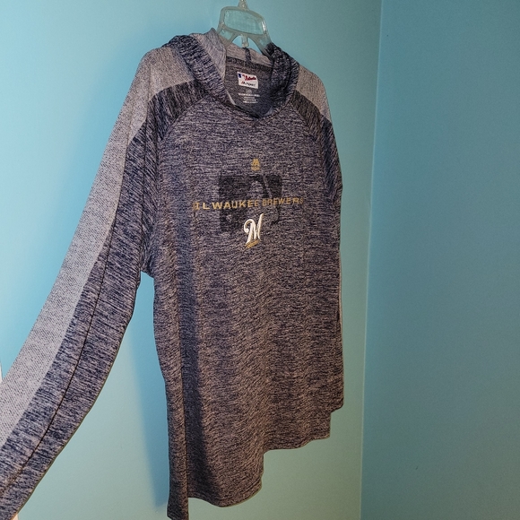 Milwaukee Brewers Baseball Hood Pullover Gray sz. Large - Picture 2 of 7